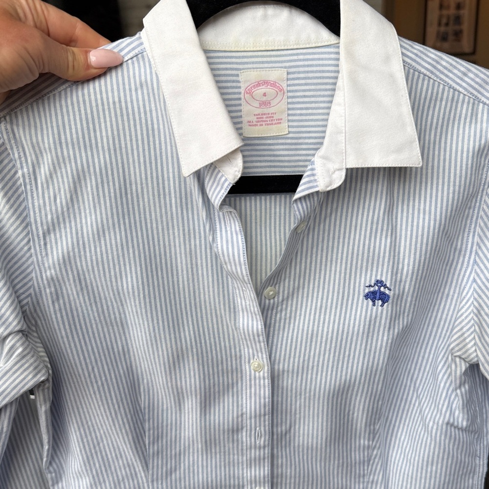 Brooks Brothers Blue and White Narrow Stripe Button-Down Shirt